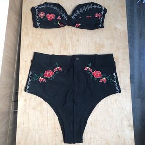 Nasty Gal embroidered high-waisted bikini